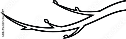 Abstract black and white line art of tree branches with pointed leaf buds vector illustration