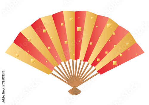 Vector illustration of a simple red and gold fan