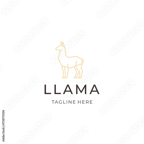 Line art llama logo design. simple animal flat icon illustration vector