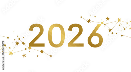 Golden 2026 with Constellation Design on White Background