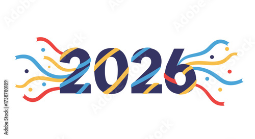 Festive 2026 Celebration Design with Colorful Streamers