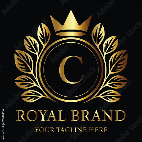 Golden Royal Brand Logo with Crown and Laurel Wreath
