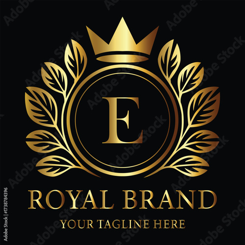 Elegant Gold Emblem with Crown and Letter E