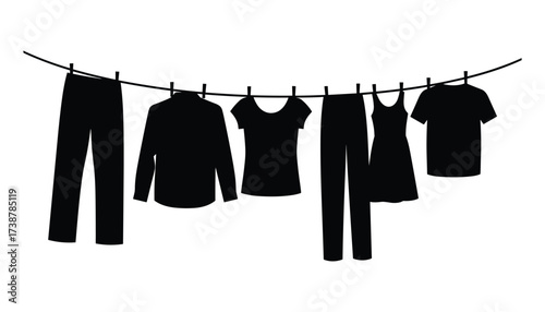 Clothesline laundry silhouettes