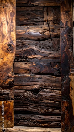 Rustic Wooden Wall with Rich Textures and Warm Tones.