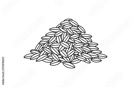 Pile of rice grains black line drawing