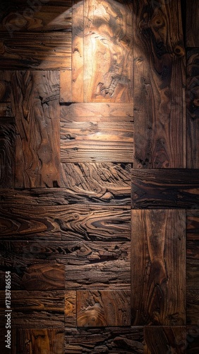 Rustic Wooden Wall with Spotlight A Textured Background.