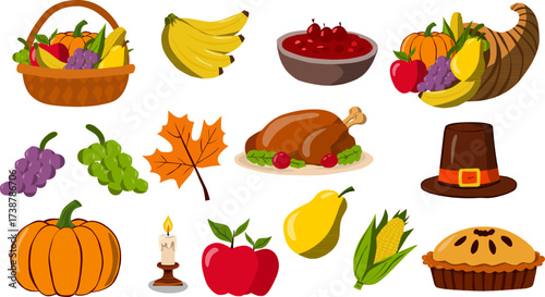 Thanksgiving Elements Set in Flat Style for Holiday Harvest Design