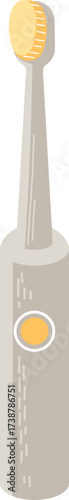 Flat illustration of a beige electric toothbrush with a yellow brush head