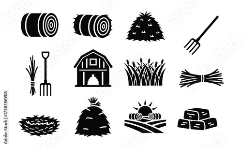 hay and farm glyph icons set