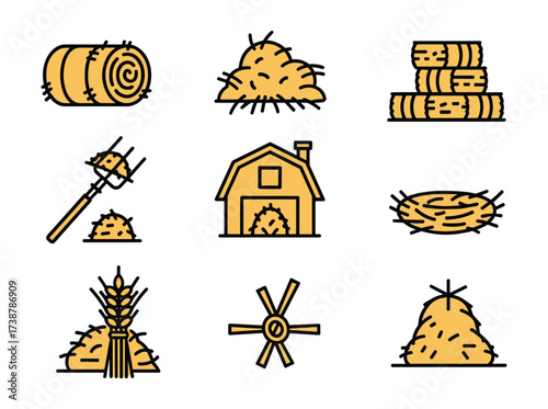 Hay and farm icons set