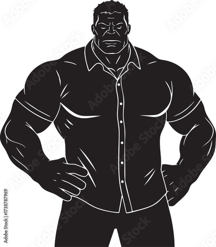 Muscular Man Silhouette Button Down Shirt Standing Confident