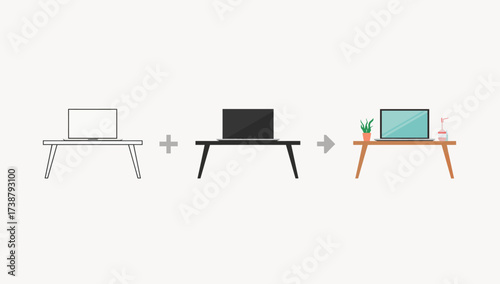 Vector art of laptop on a simple table with legs