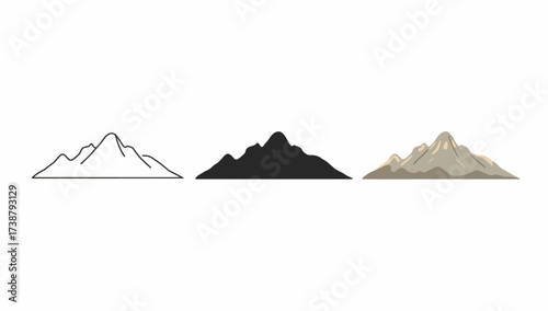 Vector art of three mountain icons in different styles vector illustration