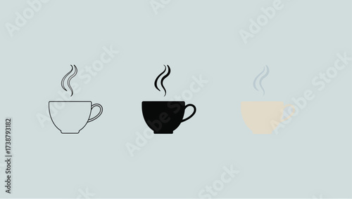 Vector art of three cups of hot coffee in different styles