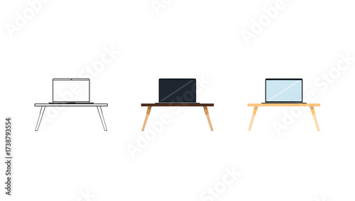 Vector art of three laptop on a folding table in different styles