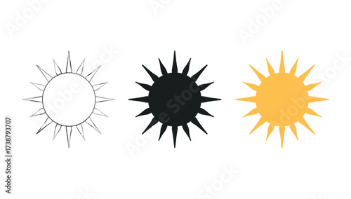 Vector art of three sun icons, representing summer and sunshine
