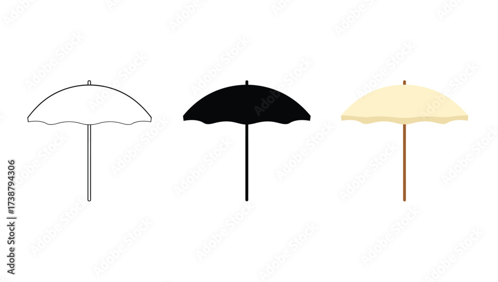 Fototapeta premium Vector art of three beach umbrellas in different styles, vector illustration