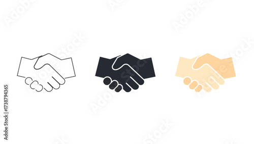 Vector art of handshake illustration set featuring outline, silhouette, and color style