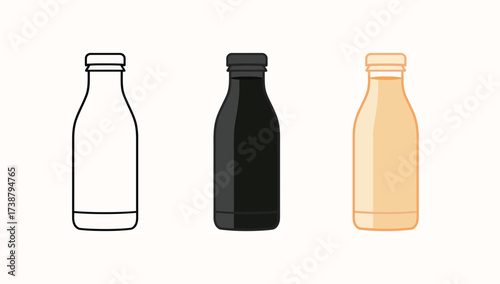 Vector art of three milk bottles in different styles for your designs