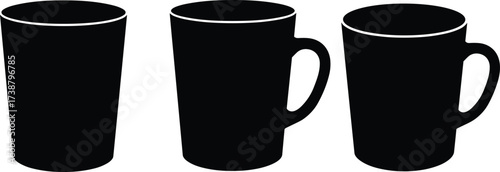 Silhouette coffee cup, black mug design, minimalist tea cup, modern drinkware shape, isolated beverage container, simple kitchen utensil illustration
