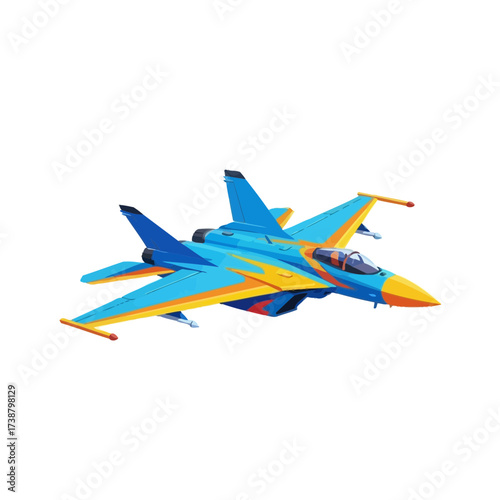 Colorful Model Jet Fighter Aircraft with Blue and Yellow Design