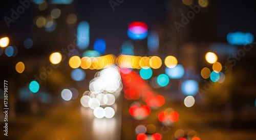 Night City Lights Blur: Vibrant Bokeh Of Urban Traffic And Neon Colors At Night