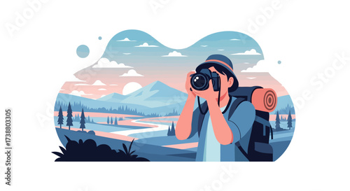 Captivating Mountain Landscape Photography Adventure Illustration for Travel Blogs and Outdoor Enthusiast Websites to Showcase Scenic Destinations