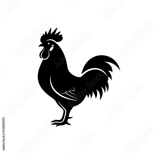 black rooster silhouette symbolizing poultry, farm animals, and agriculture