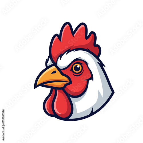 detailed chicken head in red and white symbolizing farm poultry and agriculture