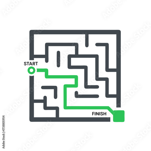 square maze puzzle with start and finish points showing solution path