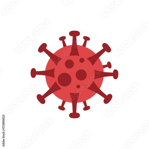 red virus cell symbolizing illness, pandemic, and microbiology.