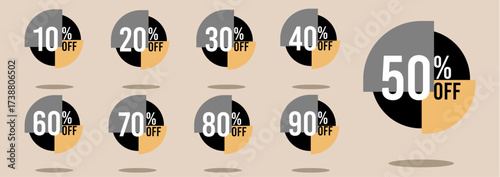 10, 20, 30, 40, 50, 60, 70, 80, 90, ten twenty thirty forty fifty sixty seventy eighty ninety percent off, sale, retail, set.