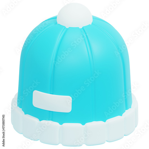 Turquoise Winter Hat with White Pom Pom Isolated on Transparent Background