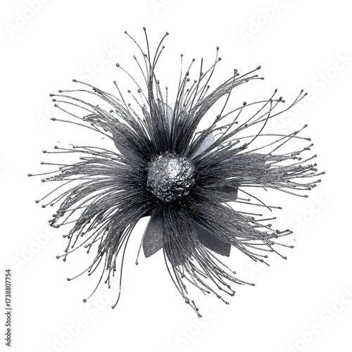 Silver floral ornament isolated decorative element transparent background