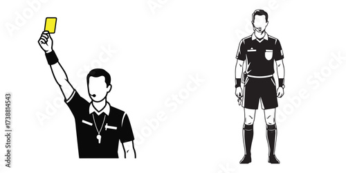 Football Referee Showing Yellow Card and Standing
