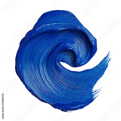 Vibrant blue paint stroke with textured swirls and highlights isolated on transparent background