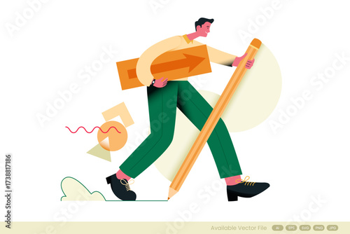 Illustration of a man drawing with a giant pencil