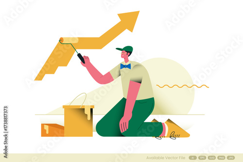 Illustration of a man painting an upward trending arrow
