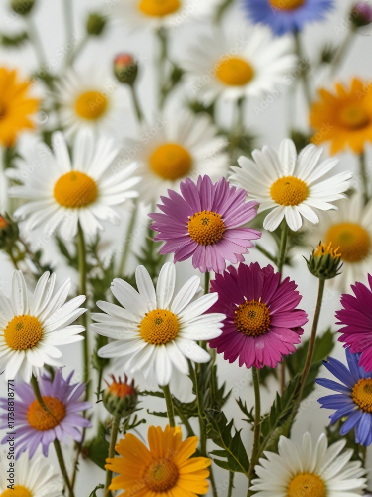 Fototapeta premium A vibrant field of colorful daisies in full bloom under bright sunlight