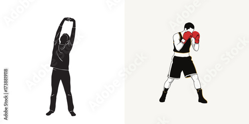 Vector Illustrations of a Person Stretching and a Boxer in Stance