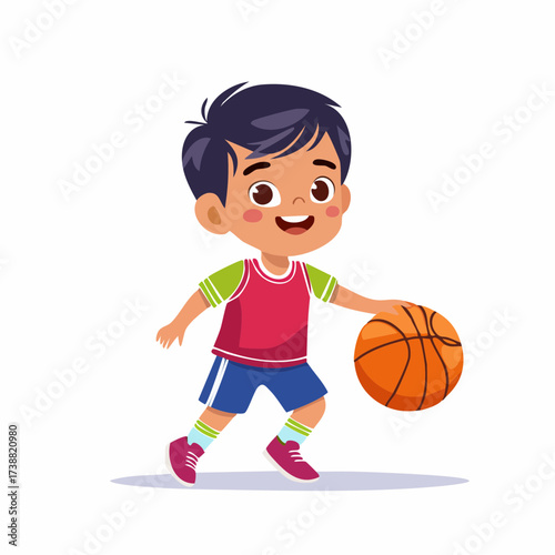 flat vector design of children playing basketball