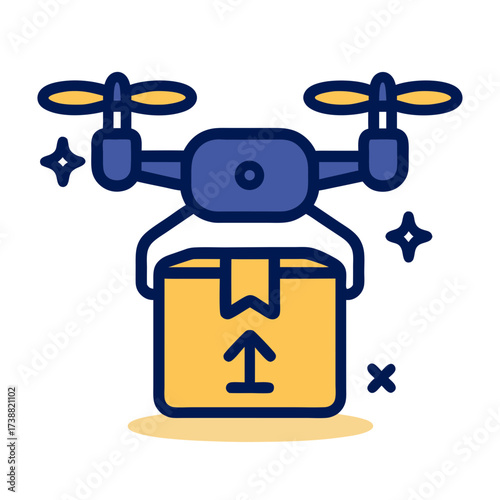 Futuristic aerial logistic concept showing an autonomous drone for fast and efficient package delivery service, symbolizing modern e-commerce shipping