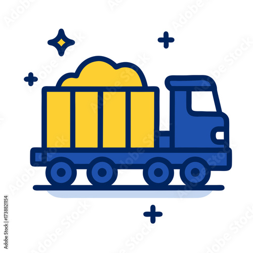 Stylized dumper truck illustration symbolizing industrial logistic solutions and heavy cargo delivery services