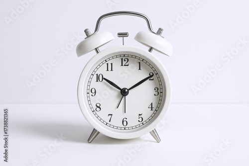 Wallpaper Mural White Alarm Clock on White Background Illustrating Time Management and Deadlines Torontodigital.ca