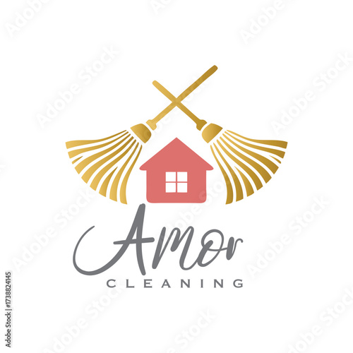 Feminine House Cleaning Logo Design Template.