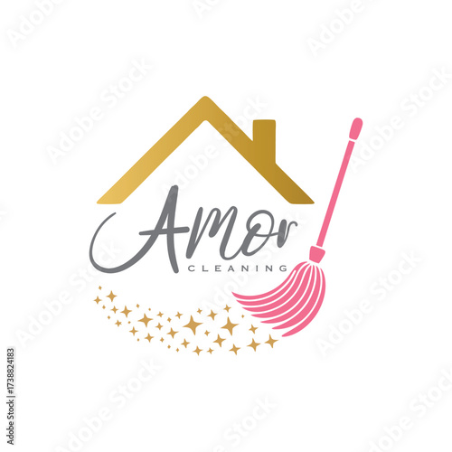 Feminine House Cleaning Logo Design Template.