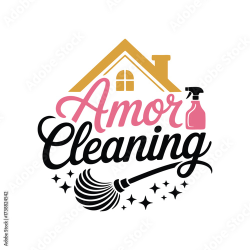 Feminine House Cleaning Logo Design Template.