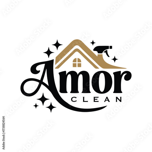 Feminine House Cleaning Logo Design Template.