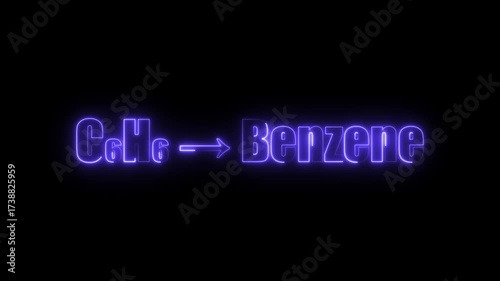 Purple Neon Glow Text Formula C6 H6 Benzene Chemical Compound on Black Background C6H6 chemical formula